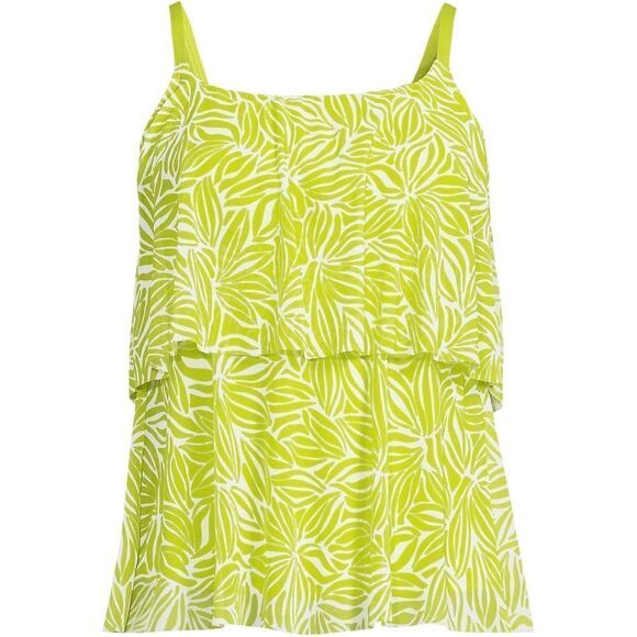CLand's End Plus Size Tankini Mesh tiered chlorine resist Lime Egret floral L - Picture 1 of 5